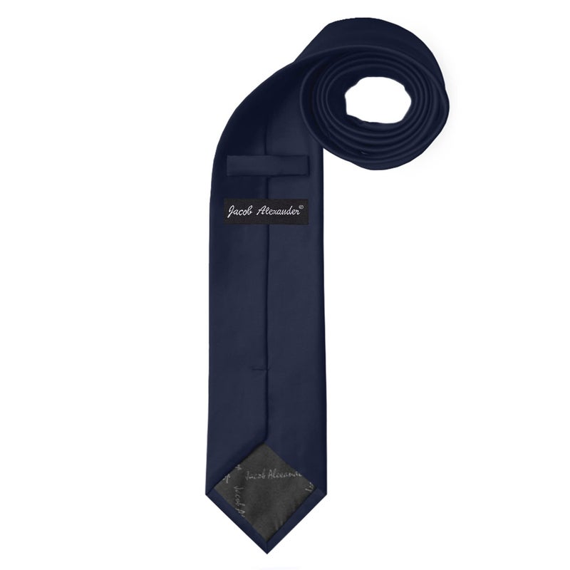 Jacob Alexander Solid Color Men's Regular Tie - Navy Blue - Image 2